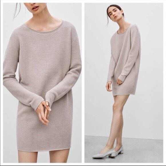 Aritzia Wilfred sz M-L Campanule Silk Cashmere Cotton Sweater Dress Grey Beige - Picture 1 of 15